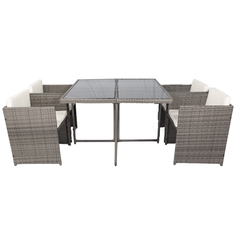 5 PCS Outdoor Patio Rattan Dining Sets with Glass Table and Cushioned Seating