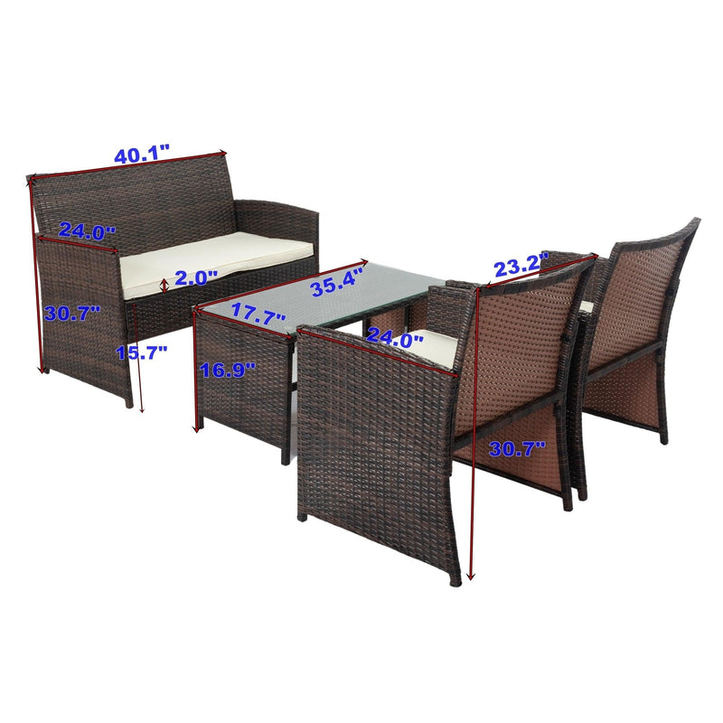 4 PCS Outdoor Rattan Sofas with Table Set, Soft Cushions and Tempered Glass Coffee Table - Urban Living Furniture (Los Angeles, CA)