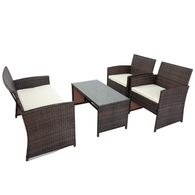 4 PCS Outdoor Rattan Sofas with Table Set, Soft Cushions and Tempered Glass Coffee Table - Urban Living Furniture (Los Angeles, CA)