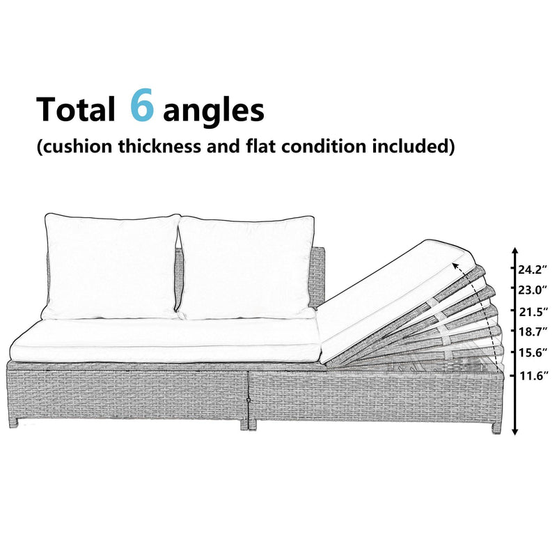 3 PCS Outdoor Patio All Weather Rattan PE Wicker Sectional Set with Adjustable Chaise Lounge Frame and Tempered Glass Table, Natural Brow nand Beige Cushion - Urban Living Furniture (Los Angeles, CA)