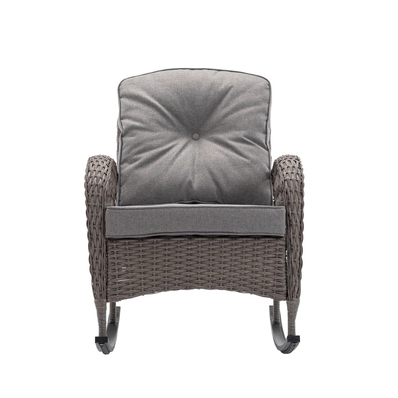 3 PCS Outdoor FurnitureModern Wicker Rattan Rocking Chair Set with Gray Cushion - Urban Living Furniture (Los Angeles, CA)