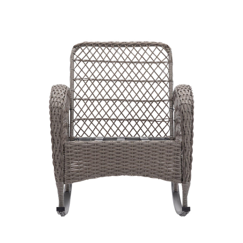 3 PCS Outdoor FurnitureModern Wicker Rattan Rocking Chair Set with Gray Cushion - Urban Living Furniture (Los Angeles, CA)