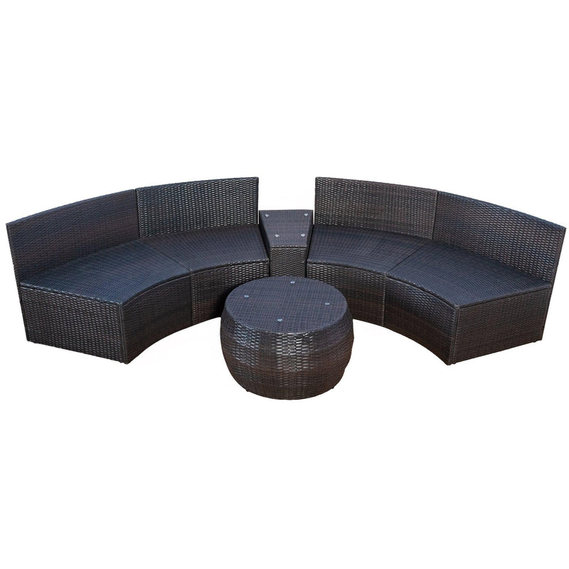 4 PCS Outdoor Patio Half-Moon Sectional Furniture Wicker Sofa Set with Two Pillows, Coffee Table, and Blue Cushions - Urban Living Furniture (Los Angeles, CA)