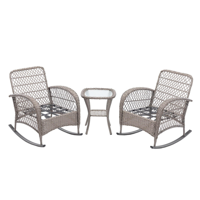 3 PCS Outdoor FurnitureModern Wicker Rattan Rocking Chair Set with Navy Blue Cushion - Urban Living Furniture (Los Angeles, CA)