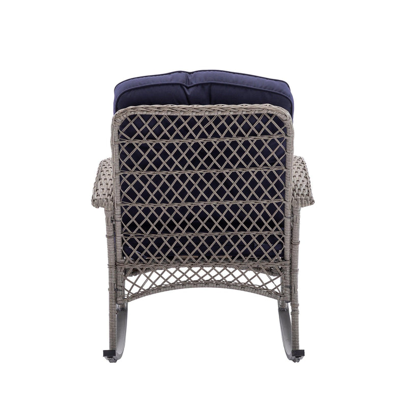 3 PCS Outdoor FurnitureModern Wicker Rattan Rocking Chair Set with Navy Blue Cushion - Urban Living Furniture (Los Angeles, CA)