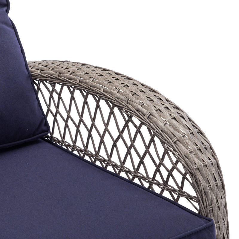 3 PCS Outdoor FurnitureModern Wicker Rattan Rocking Chair Set with Navy Blue Cushion - Urban Living Furniture (Los Angeles, CA)