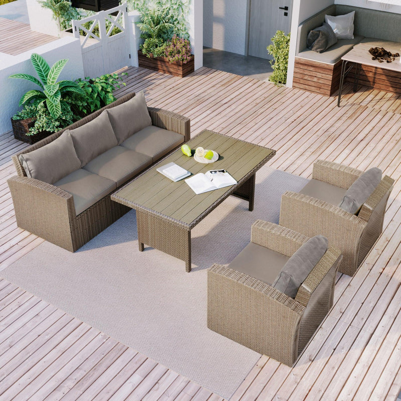 4 PCS Outdoor Patio Furniture Set Conversation Set Wicker Furniture Sofa Set with Gray Cushions