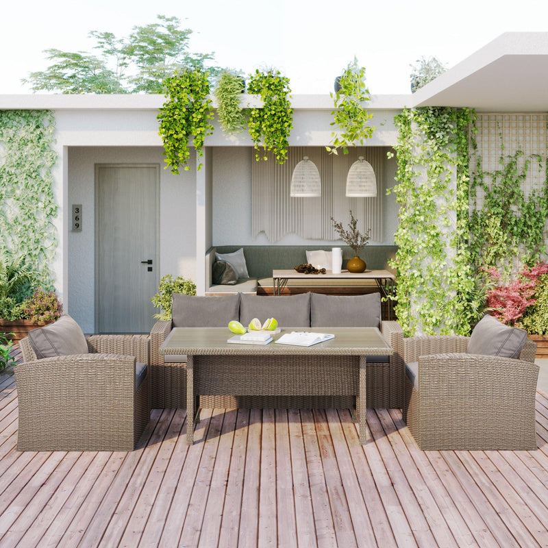 4 PCS Outdoor Patio Furniture Set Conversation Set Wicker Furniture Sofa Set with Gray Cushions - Urban Living Furniture (Los Angeles, CA)