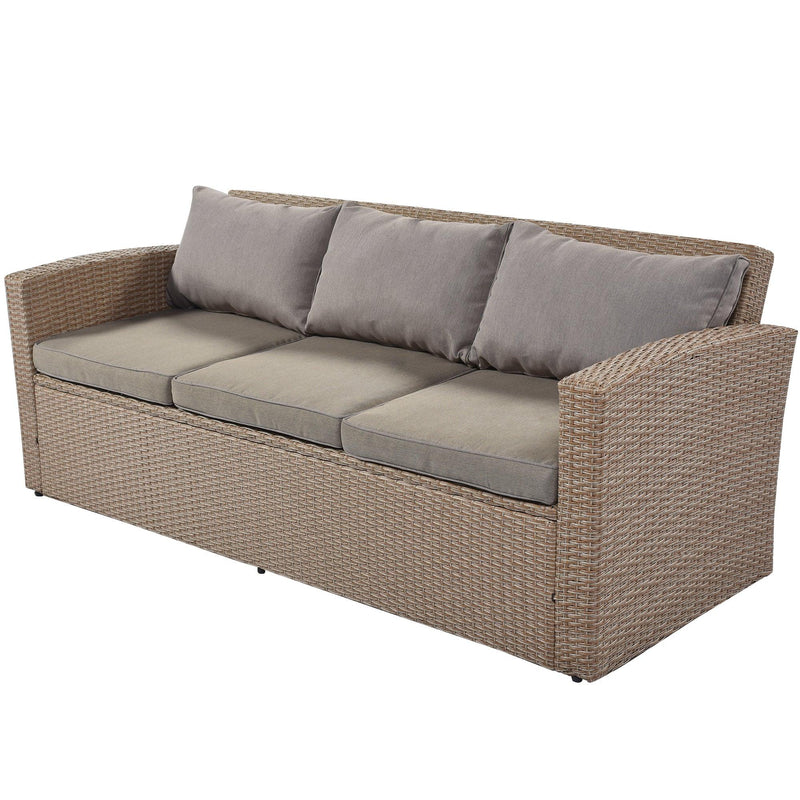 4 PCS Outdoor Patio Furniture Set Conversation Set Wicker Furniture Sofa Set with Gray Cushions