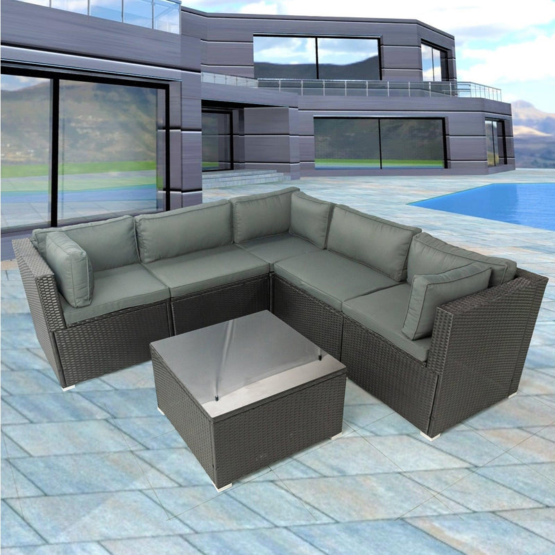 6 PCS PE Rattan sectional Outdoor Furniture Cushioned  Sofa Set - Urban Living Furniture (Los Angeles, CA)