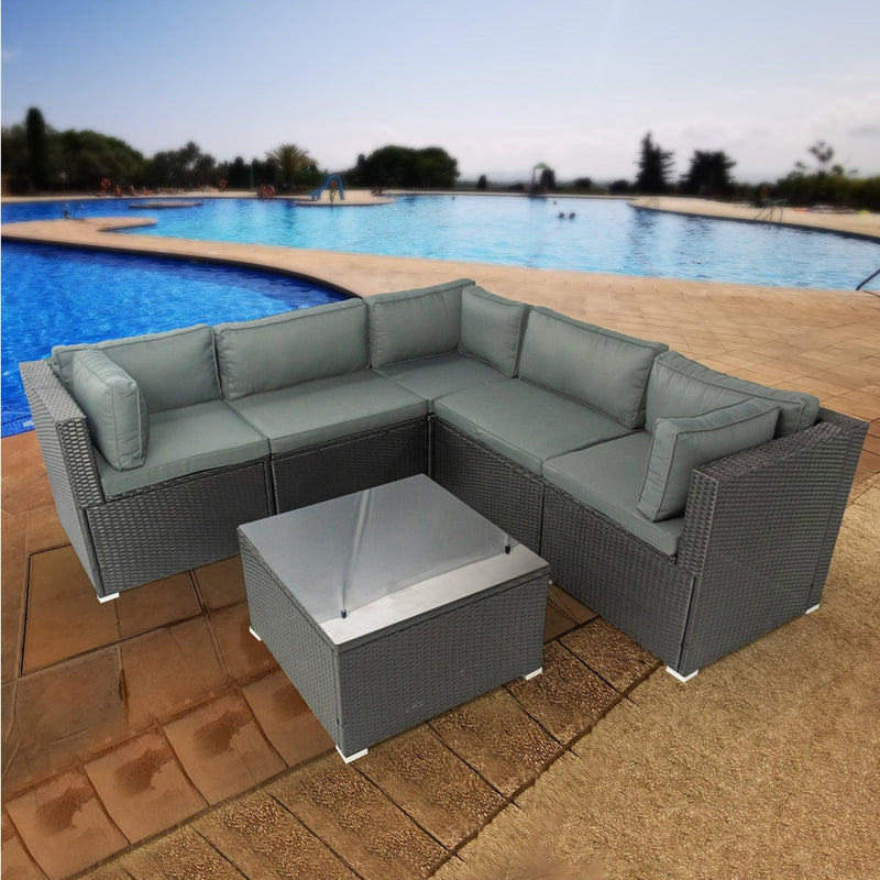 6 PCS PE Rattan sectional Outdoor Furniture Cushioned  Sofa Set - Urban Living Furniture (Los Angeles, CA)