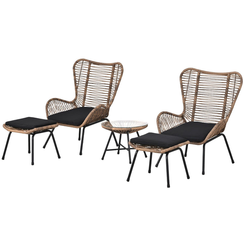 5 PCS Outdoor Patio PE Wicker Arm Chairs with Stools and Tempered Glass Tea Table - Natural Rattan and Dark Gray - Urban Living Furniture (Los Angeles, CA)