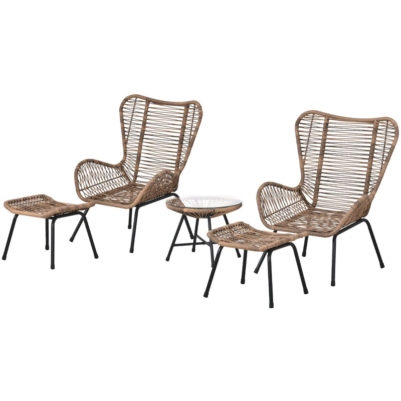 5 PCS Outdoor Patio PE Wicker Arm Chairs with Stools and Tempered Glass Tea Table - Natural Rattan and Dark Gray - Urban Living Furniture (Los Angeles, CA)