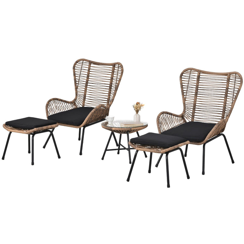 5 PCS Outdoor Patio PE Wicker Arm Chairs with Stools and Tempered Glass Tea Table - Natural Rattan and Dark Gray - Urban Living Furniture (Los Angeles, CA)