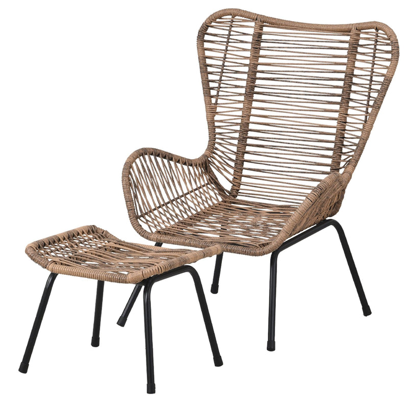 5 PCS Outdoor Patio PE Wicker Arm Chairs with Stools and Tempered Glass Tea Table - Natural Rattan and Dark Gray - Urban Living Furniture (Los Angeles, CA)