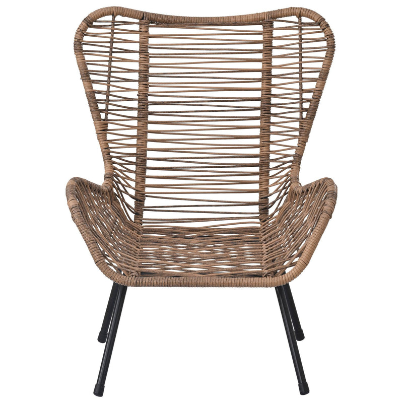 5 PCS Outdoor Patio PE Wicker Arm Chairs with Stools and Tempered Glass Tea Table - Natural Rattan and Dark Gray - Urban Living Furniture (Los Angeles, CA)