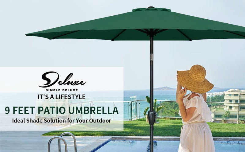 Deluxe 9ft Outdoor Umbrella with Button Tilt, Crank and 8 Sturdy Ribs - Green - Urban Living Furniture (Los Angeles, CA)