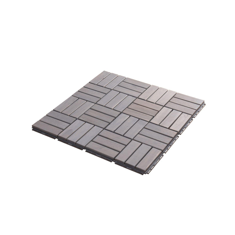 10 PCS Outdoor Light Gray Square Acacia Hardwood 12" x 12" Interlocking Deck Tiles Checker Pattern