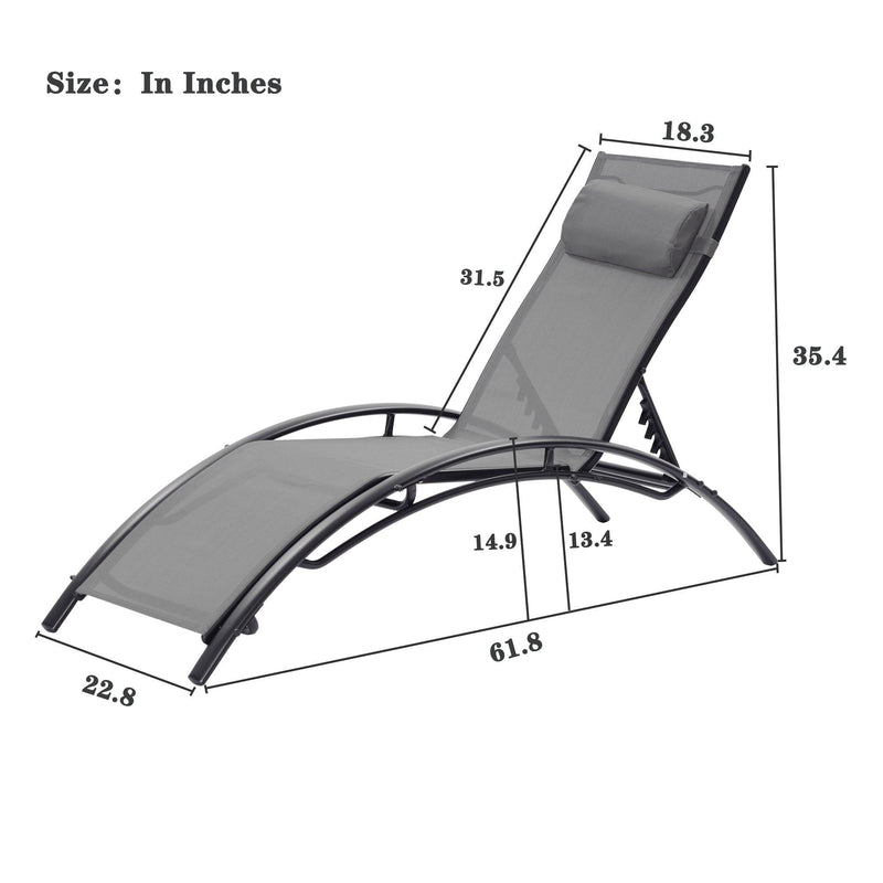 2 PCS Outdoor Chaise Lounge Adjustable Aluminum Arch Recliner Chair - Gray - Urban Living Furniture (Los Angeles, CA)