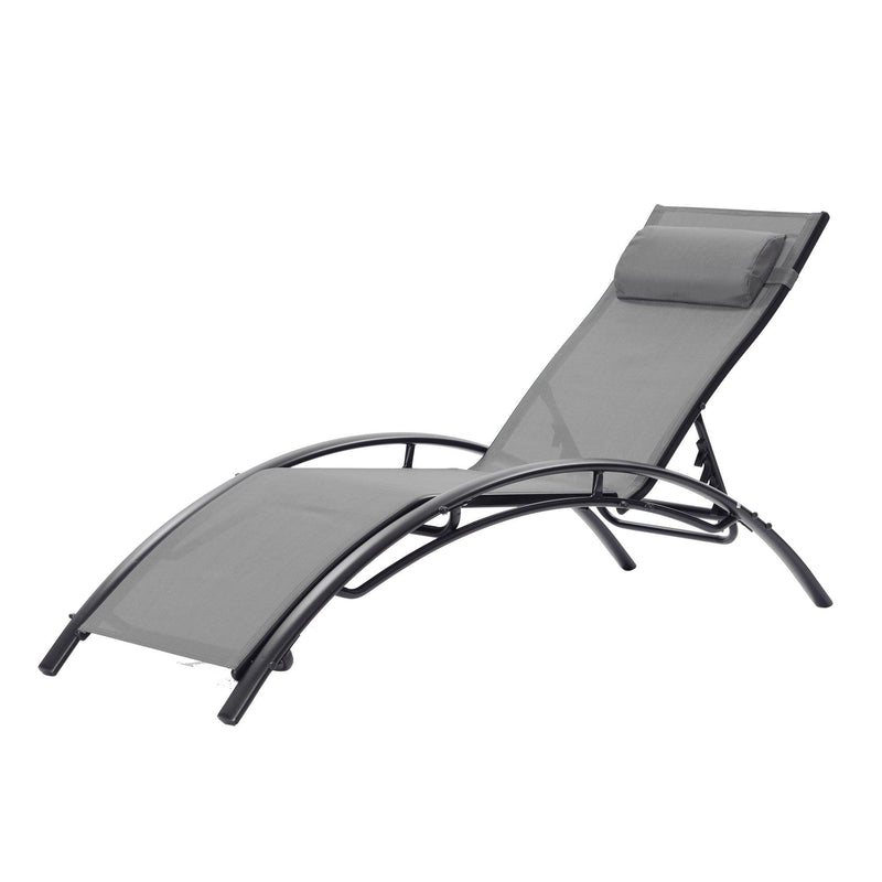 2 PCS Outdoor Chaise Lounge Adjustable Aluminum Arch Recliner Chair - Gray