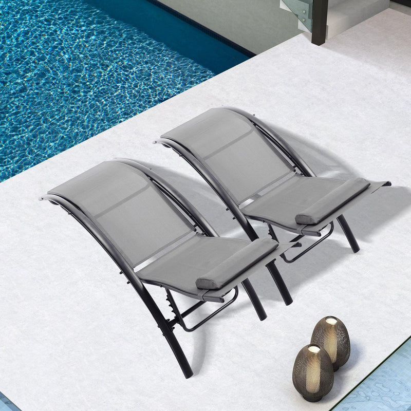 2 PCS Outdoor Chaise Lounge Adjustable Aluminum Arch Recliner Chair - Gray - Urban Living Furniture (Los Angeles, CA)