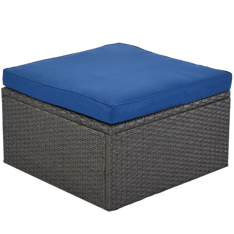 Outdoor Patio Wicker Rattan Rectangle Daybed and Adjustable Canopy with Lifted Table, Ottoman and Blue Cushion - Urban Living Furniture (Los Angeles, CA)