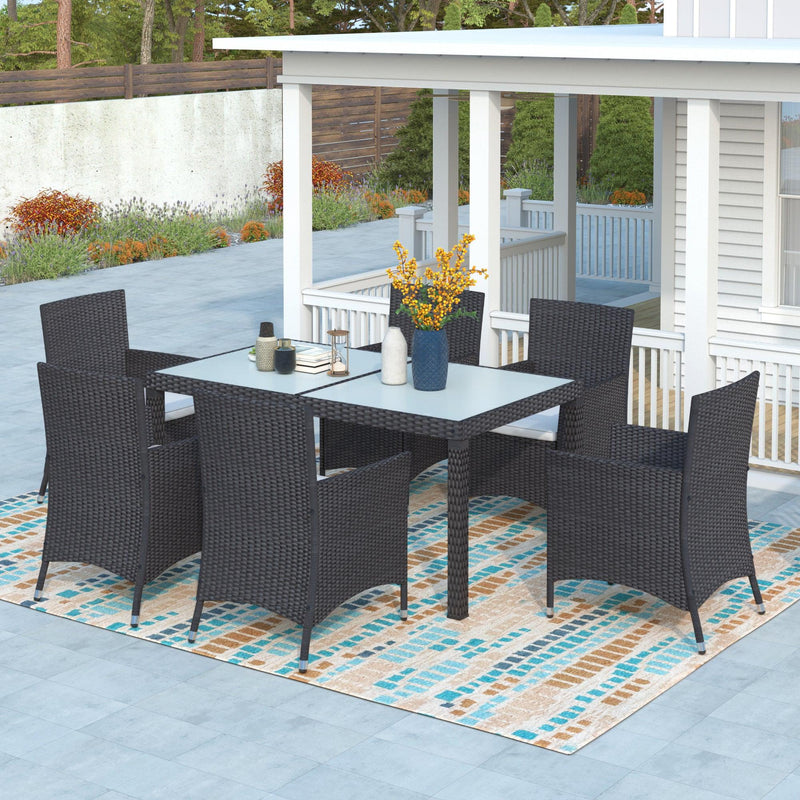 7 PCS Outdoor Patio Rattan Wicker Dining Table Set for 7 People