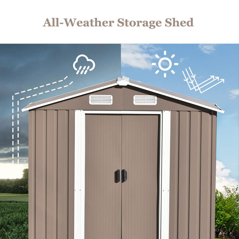 6ft x 4ft Outdoor Garden Metal Lean-to Shed with Lockable Door - Brown