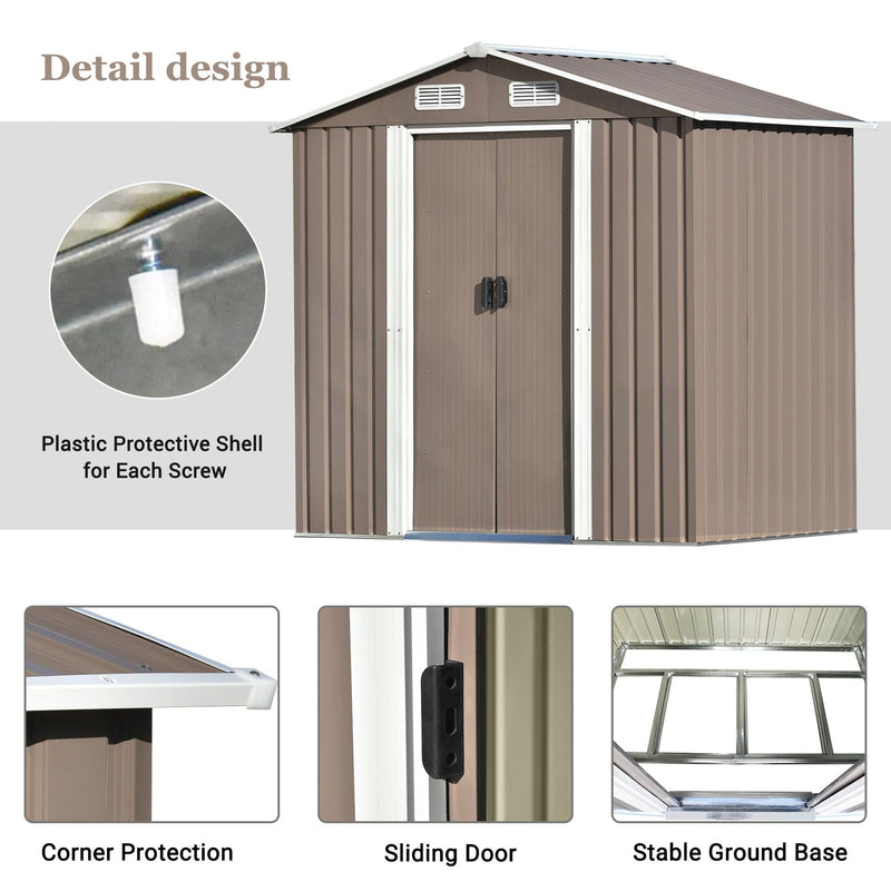 6ft x 4ft Outdoor Garden Shed with Metal Adjustable Shelf and Lockable Doors - Brown - Urban Living Furniture (Los Angeles, CA)