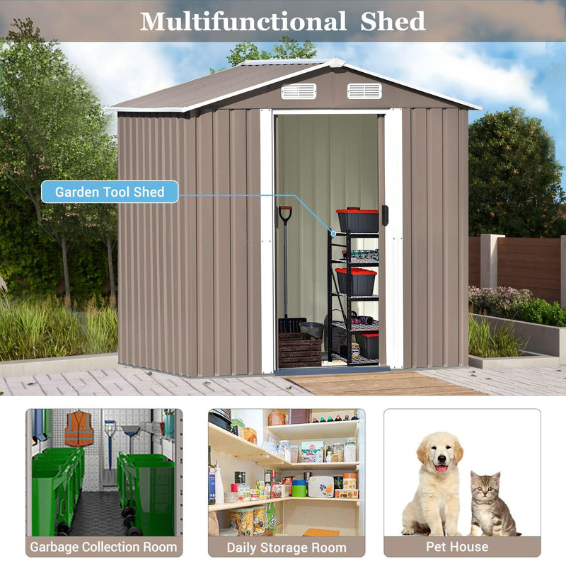 6ft x 4ft Outdoor Garden Metal Lean-to Shed with Lockable Door - Brown - Urban Living Furniture (Los Angeles, CA)