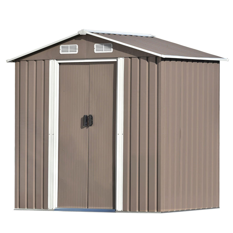 6ft x 4ft Outdoor Garden Shed with Metal Adjustable Shelf and Lockable Doors - Brown