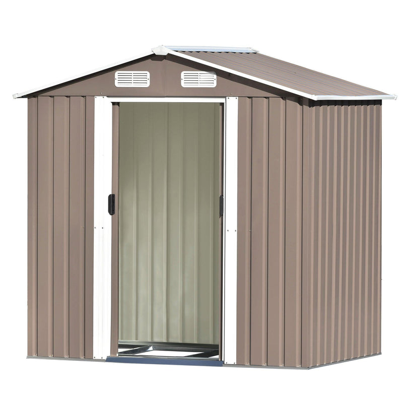 6ft x 4ft Outdoor Garden Metal Lean-to Shed with Lockable Door - Brown - Urban Living Furniture (Los Angeles, CA)