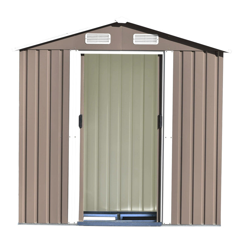 6ft x 4ft Outdoor Garden Metal Lean-to Shed with Lockable Door - Brown - Urban Living Furniture (Los Angeles, CA)