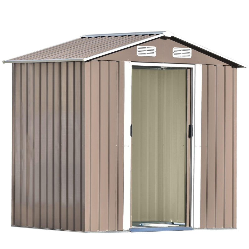 6ft x 4ft Outdoor Garden Metal Lean-to Shed with Lockable Door - Brown - Urban Living Furniture (Los Angeles, CA)