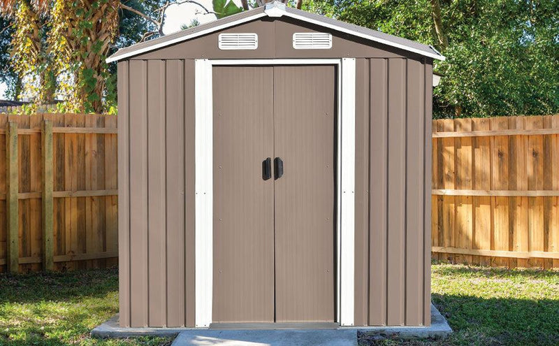 6ft x 4ft Outdoor Garden Metal Lean-to Shed with Lockable Door - Brown - Urban Living Furniture (Los Angeles, CA)