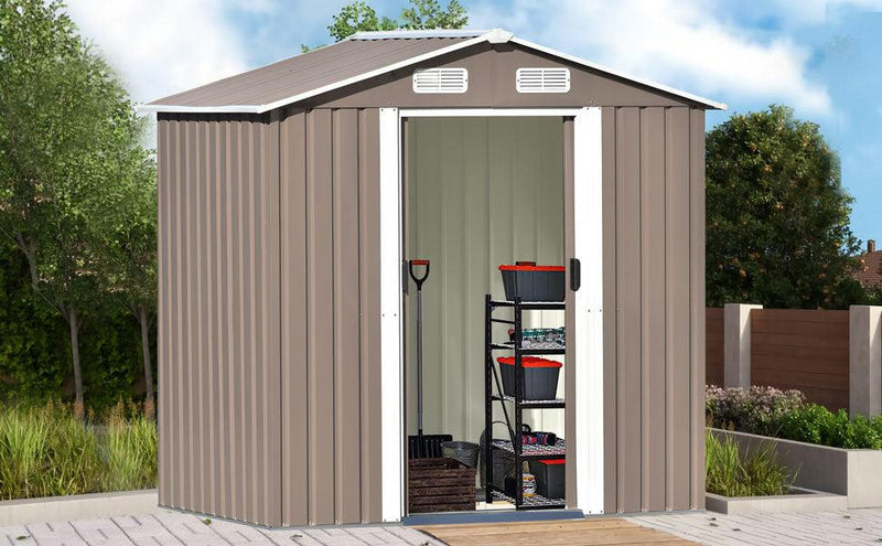 6ft x 4ft Outdoor Garden Metal Lean-to Shed with Lockable Door - Brown - Urban Living Furniture (Los Angeles, CA)