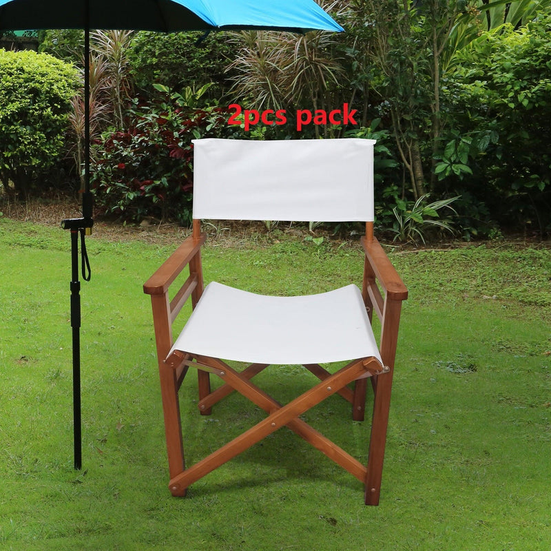 2 PCS Canvas Folding Natural Wooden Chair - White