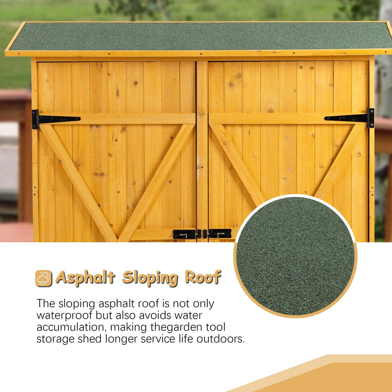 OutdoorStorage Shed with Lockable Door, Wooden ToolStorage Shed w/Detachable Shelves and Pitch Roof, Natural