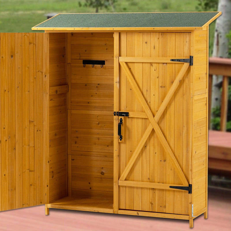 OutdoorStorage Shed with Lockable Door, Wooden ToolStorage Shed w/Detachable Shelves and Pitch Roof, Natural