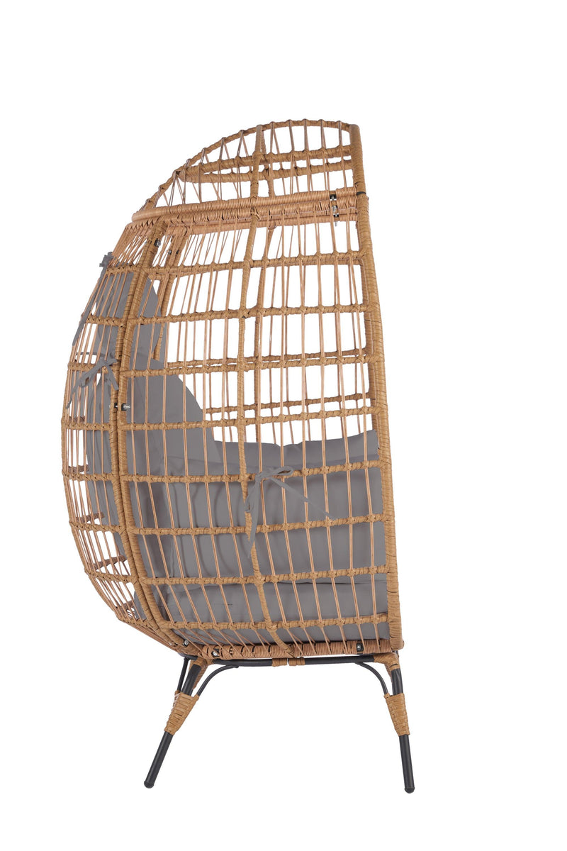 Wicker Egg Chair, Oversized Indoor Outdoor Lounger for Patio, Backyard, Living Room w/ 5 Cushions, Steel Frame, 440lb Capacity - Light Grey