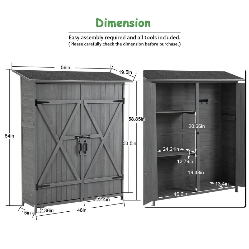 OutdoorStorage Shed with Lockable Door, Wooden ToolStorage Shed w/Detachable Shelves and Pitch Roof,Gray - Urban Living Furniture (Los Angeles, CA)