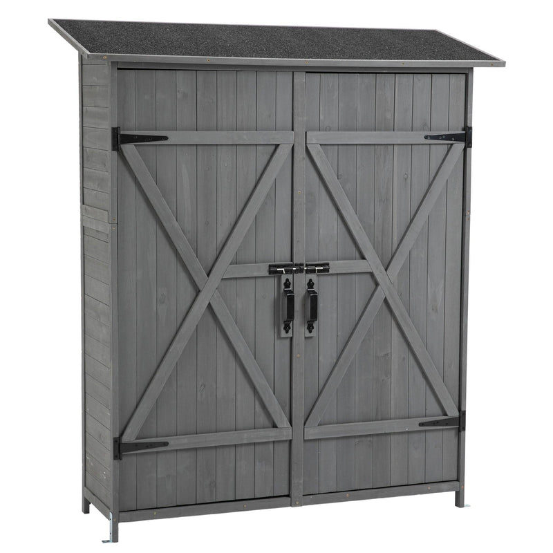 OutdoorStorage Shed with Lockable Door, Wooden ToolStorage Shed w/Detachable Shelves and Pitch Roof,Gray