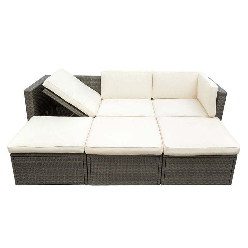 Patio Furniture Sets, 5 PCS Patio Wicker Sofa with Adustable Backrest, Cushions, Ottomans and Lift Top Coffee Table