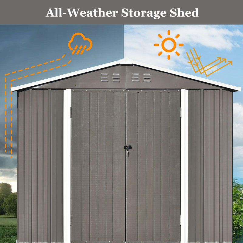 8ft x 6ft Outdoor Garden Lean-to Shed with Metal Adjustable Shelf and Lockable Doors - Gray - Urban Living Furniture (Los Angeles, CA)