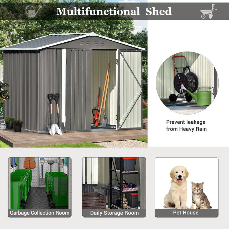 8ft x 6ft Outdoor Garden Lean-to Shed with Metal Adjustable Shelf and Lockable Doors - Gray - Urban Living Furniture (Los Angeles, CA)