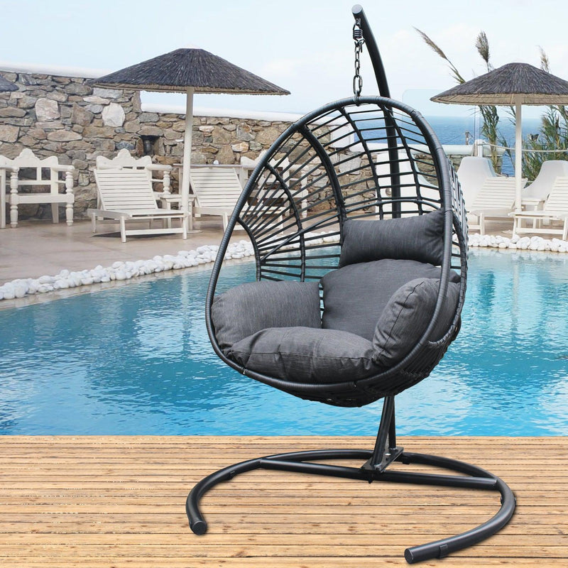 High Quality Outdoor Indoor Black color PE Wicker Swing Egg chair with Antracite Color Cushion And Black Color Base - Urban Living Furniture (Los Angeles, CA)