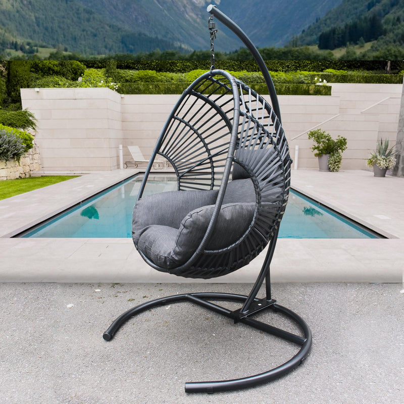 High Quality Outdoor Indoor Black color PE Wicker Swing Egg chair with Antracite Color Cushion And Black Color Base - Urban Living Furniture (Los Angeles, CA)