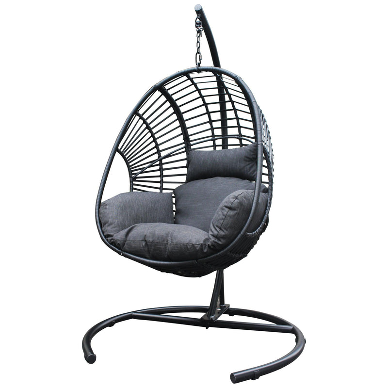 High Quality Outdoor Indoor Black color PE Wicker Swing Egg chair with Antracite Color Cushion And Black Color Base - Urban Living Furniture (Los Angeles, CA)