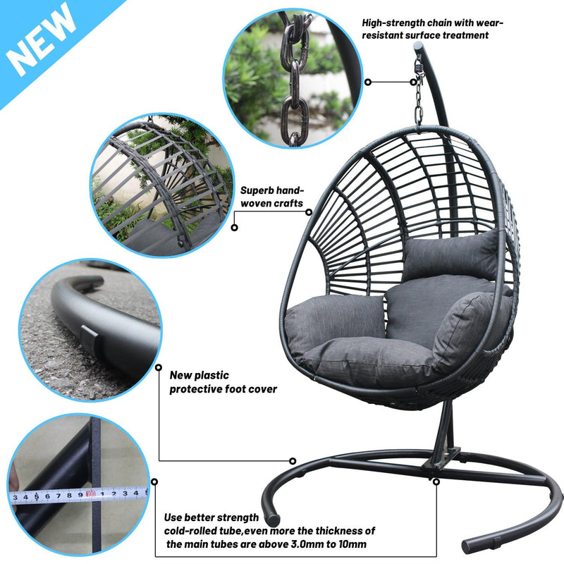 High Quality Outdoor Indoor Black color PE Wicker Swing Egg chair with Antracite Color Cushion And Black Color Base - Urban Living Furniture (Los Angeles, CA)