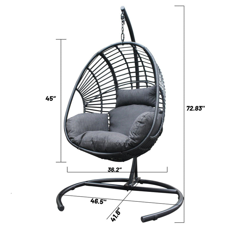 High Quality Outdoor Indoor Black color PE Wicker Swing Egg chair with Antracite Color Cushion And Black Color Base - Urban Living Furniture (Los Angeles, CA)